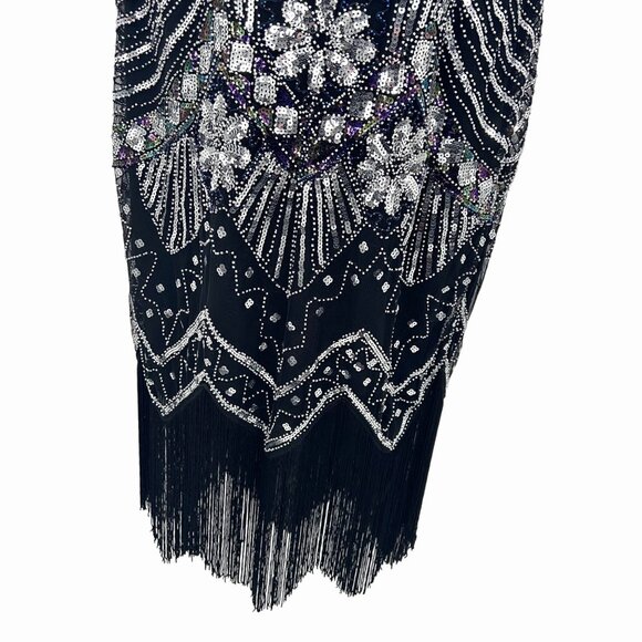 STUNNING BEADED SEQUIN SPIRIT HALLOWEEN 1920'S FLAPPER DRESS COSTUME - L BLACK - Picture 4 of 10